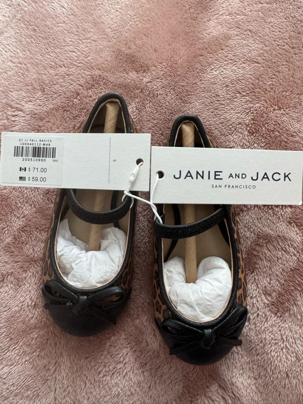 NWT Janie and Jack Leopard Print Mary Jane Baby/Toddler Girl Shoes, Size 5